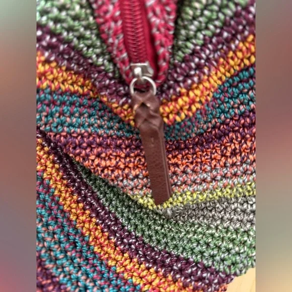 The Sak Cambria Hand Crochet Multi Coloured Gypsy Hobo Striped Tote Bag Purse - Picture 5 of 9